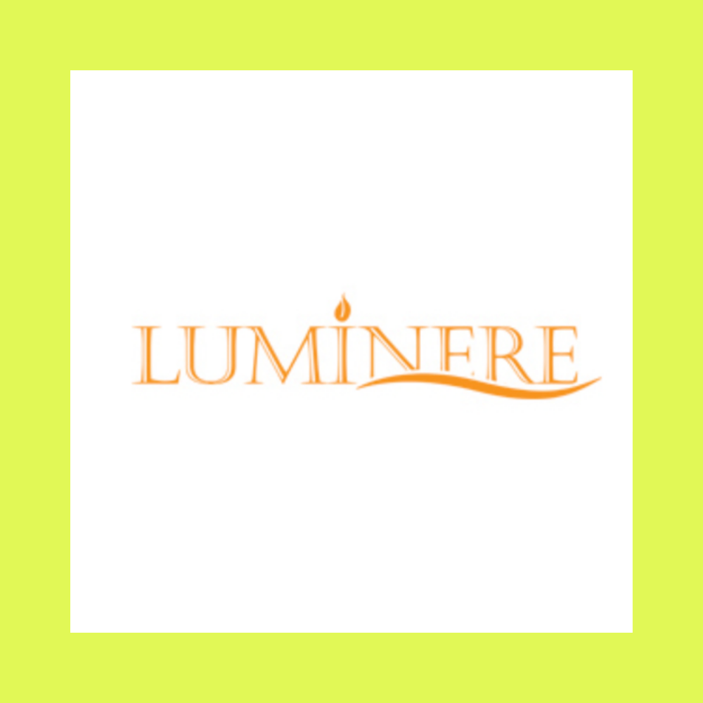 Lumière logo in orange text with a small flame above the letter 'I' and a squiggly line under the word.