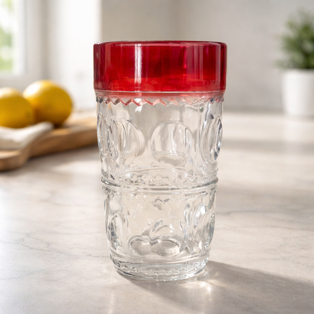 Set Of Four Vintage Ruby Crown Tumblers,  By Colony