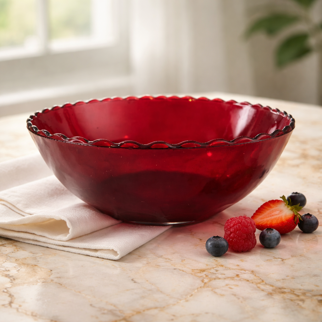 Vintage Anchor Hocking Serving Bowl, Thumbprint pattern