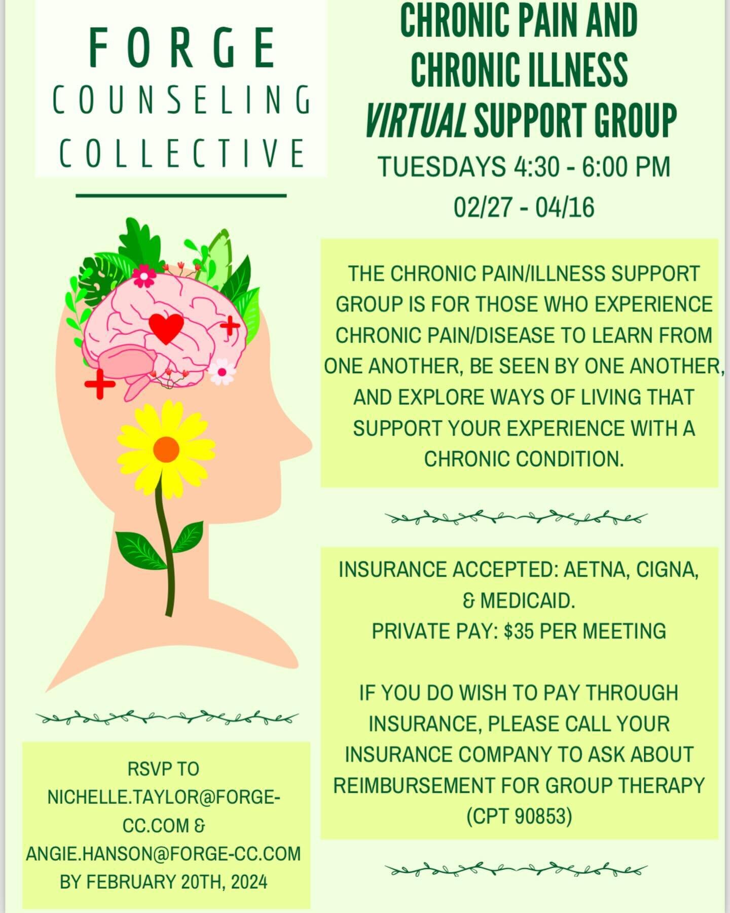 Come join others in our latest virtual group to support those that are struggling with chronic pain or a chronic illness.