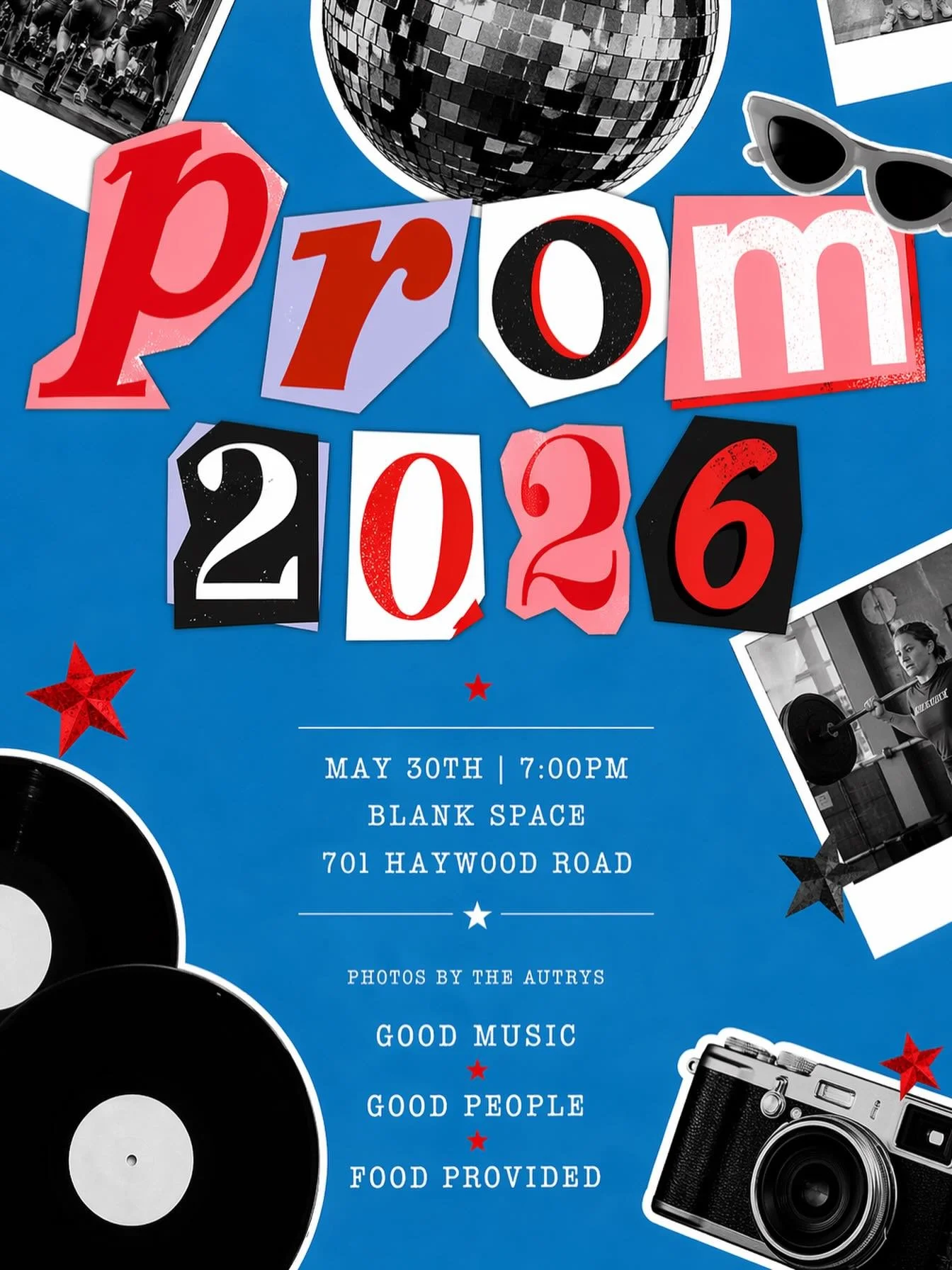 Prom 2026 🪩

A fun night with good people, good music, and great energy.

Bring a date, bring a friend&mdash;just don&rsquo;t come alone.

May 30th | 7:00PM
Blank Space (701 Haywood Road) @blankspaceavl 

Good music. Good people. Food provided.

Are