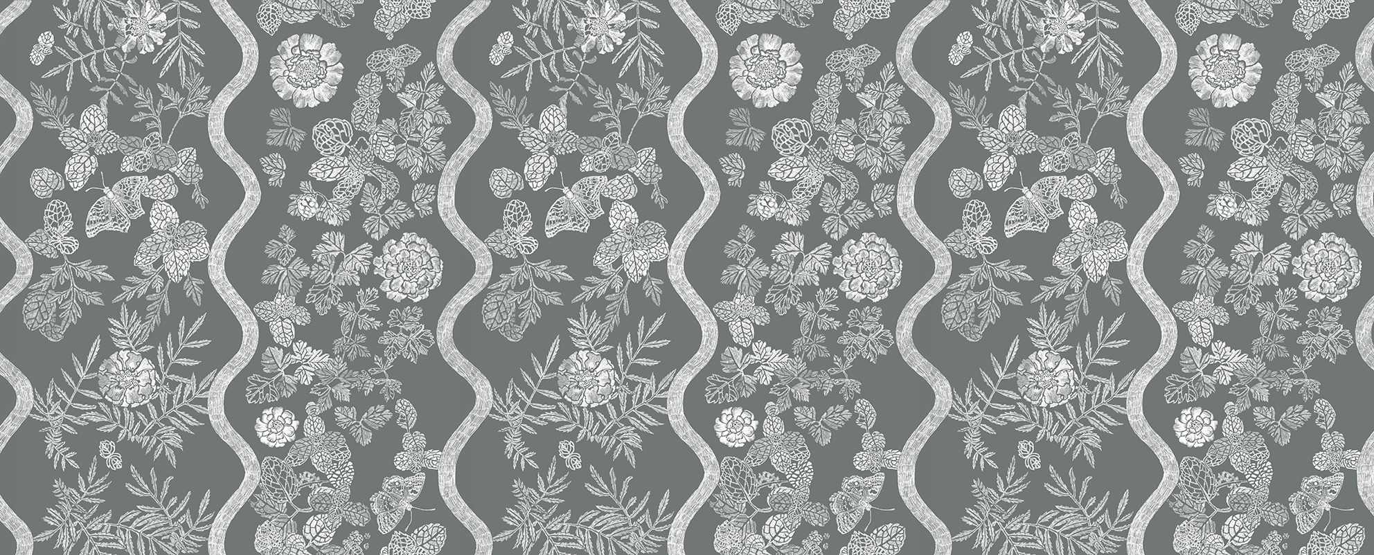 Companions Linen (White Cloud on Dark Grey)