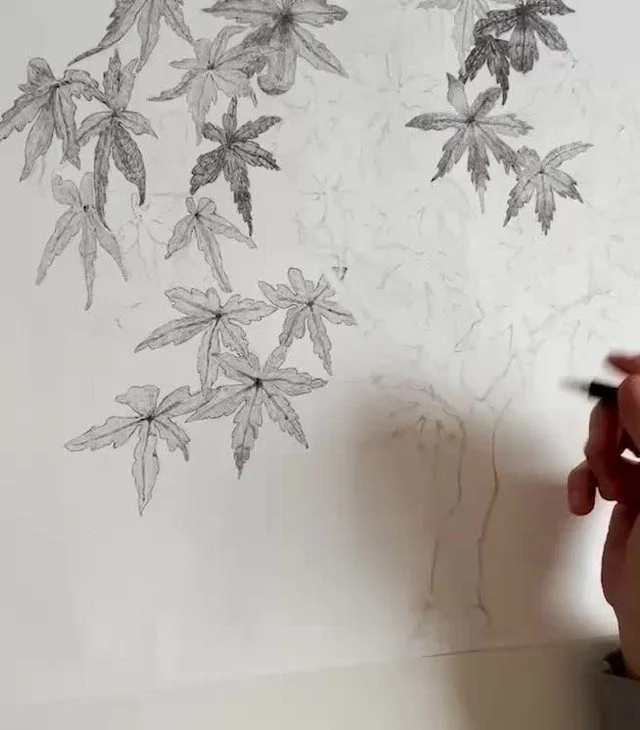 I've spent the last few months drawing for new wallpaper and fabric designs...my studio walls are completely covered in overlapping biro sketches and rough repeats...everything is pushing and pulling together...I've folded into the process with great