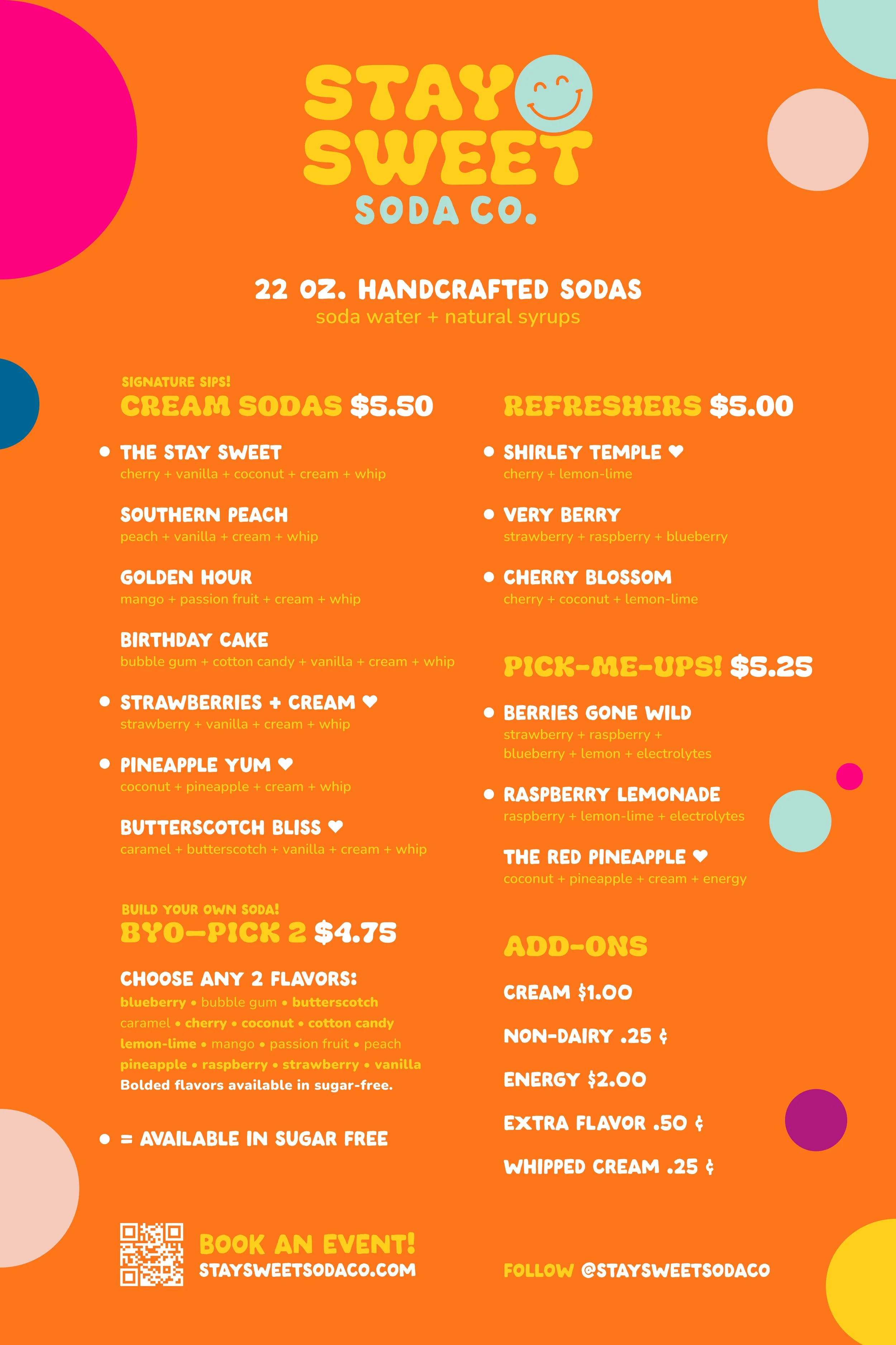 Stay Sweet Soda Co.'s full menu