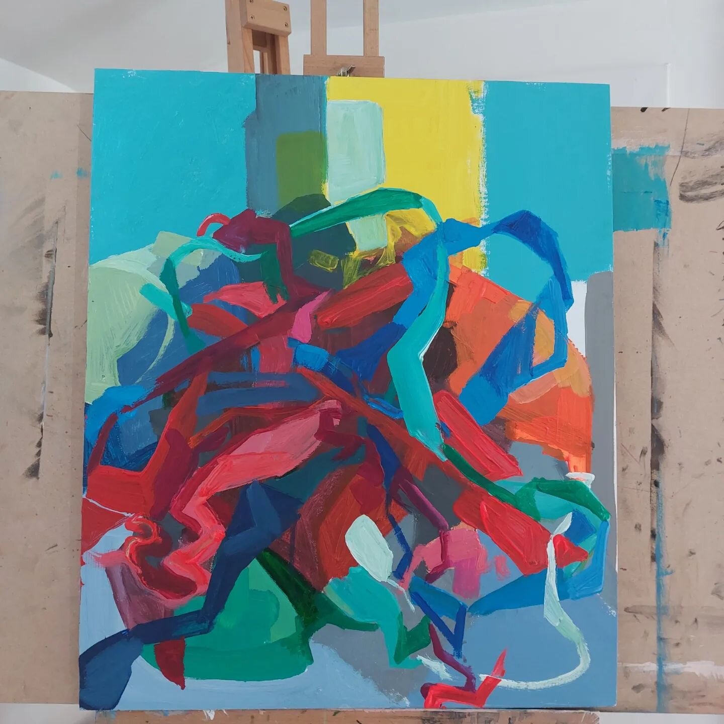 So on a dreary day in the UK here's my colourful demo painted in my Still life to Abstraction class this morning... #ribbons #abstractpainting #abstraction #shape #colour #movement #chaos #artclass #artstudio #atelier #artworkshop #learntopaint #rutl