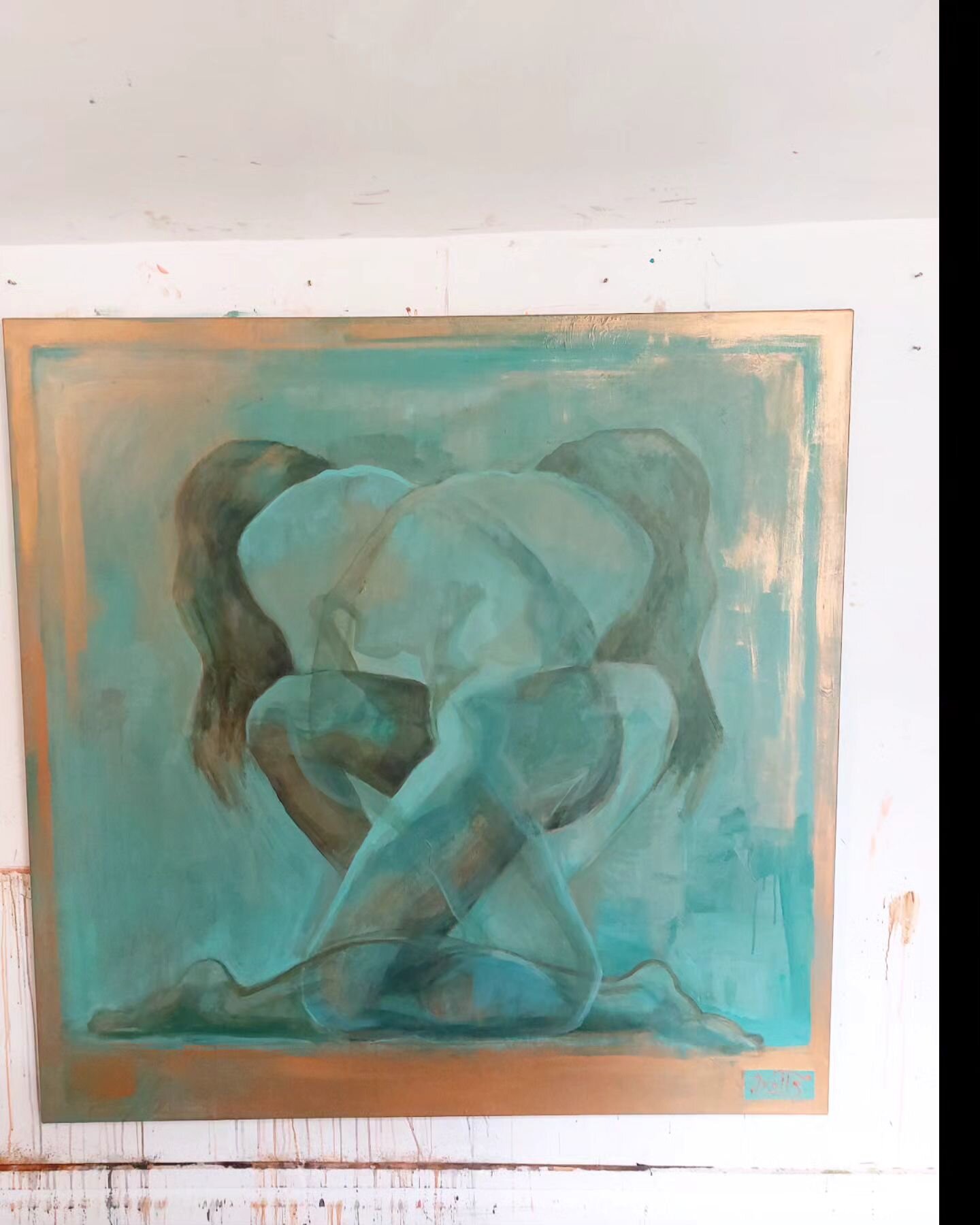 Saturday daubing... #workinprogress #square #gold #green #bigpainting #paintingnow #wip #canvas #female #nude #body #lifedrawing #lifepainting #uppingham #Rutland #ivatfsart