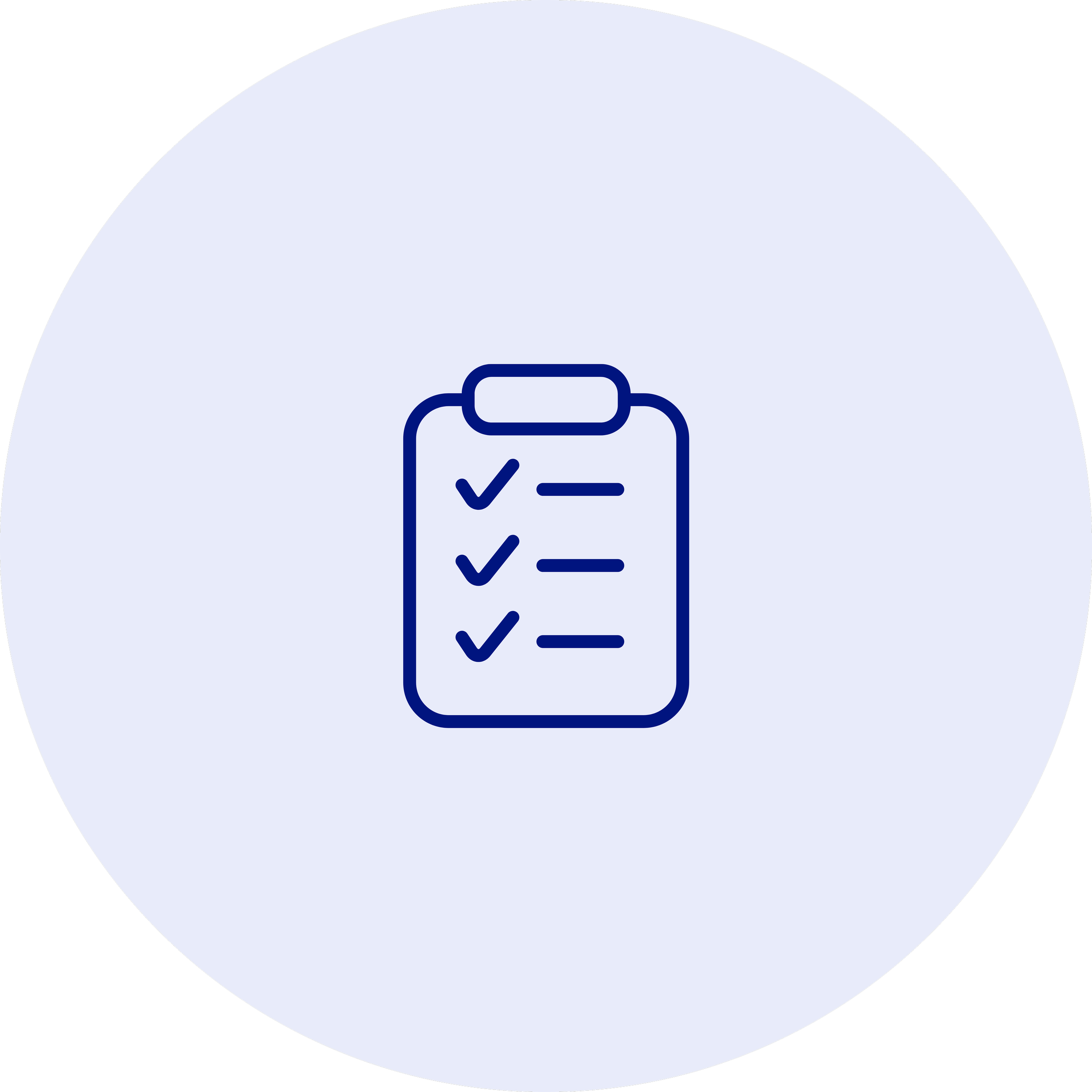 Dark blue checklist in a light blue circle