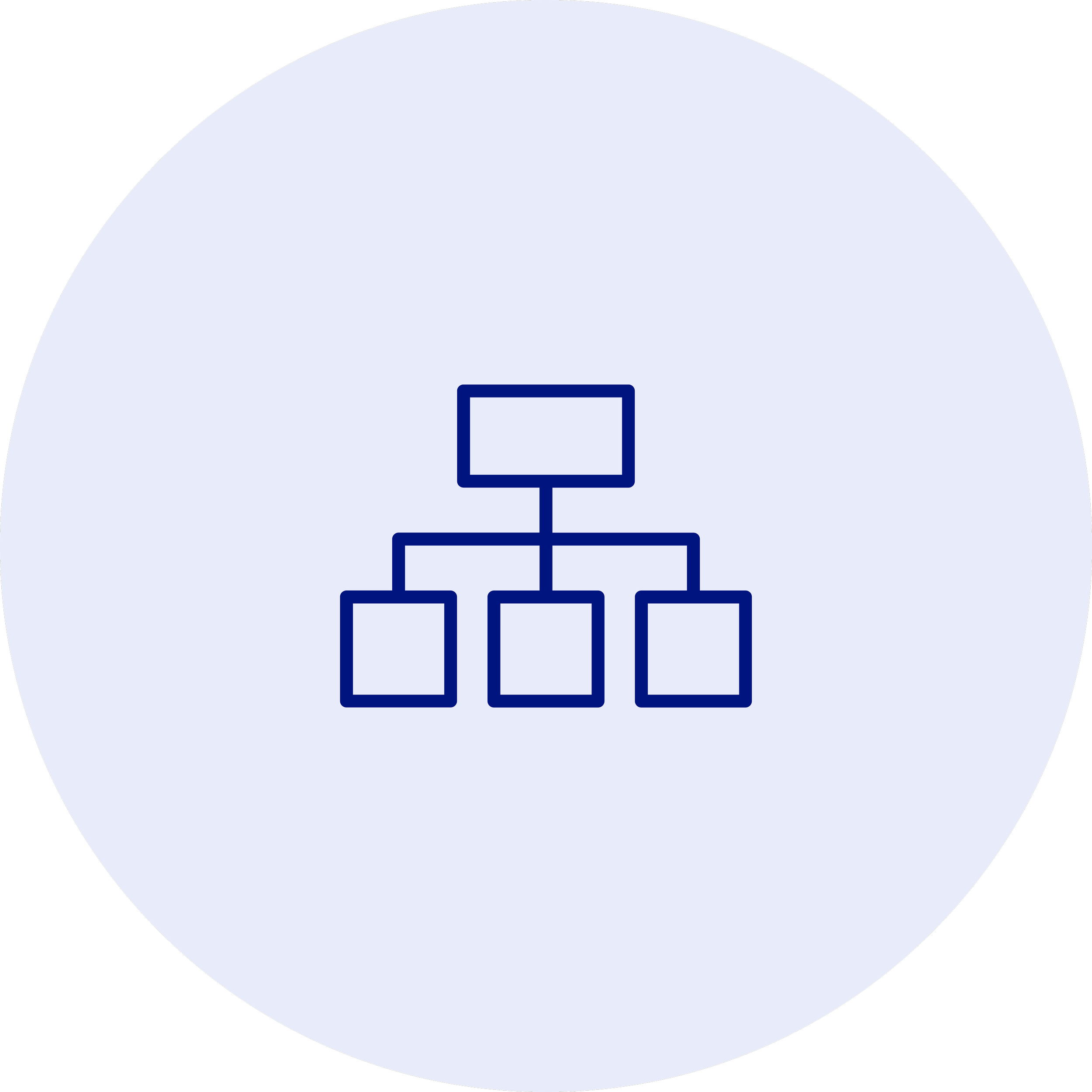 Dark blue flow diagram in a light blue circle