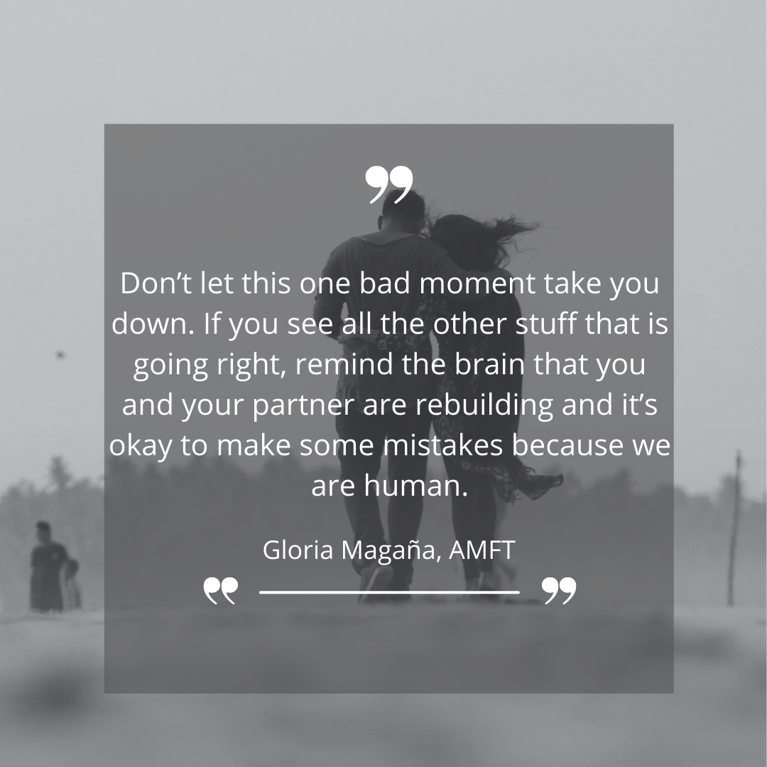 Black and white photo with a couple in it and a quote by Gloria Magana AMFT Couples counseling Riverside CA