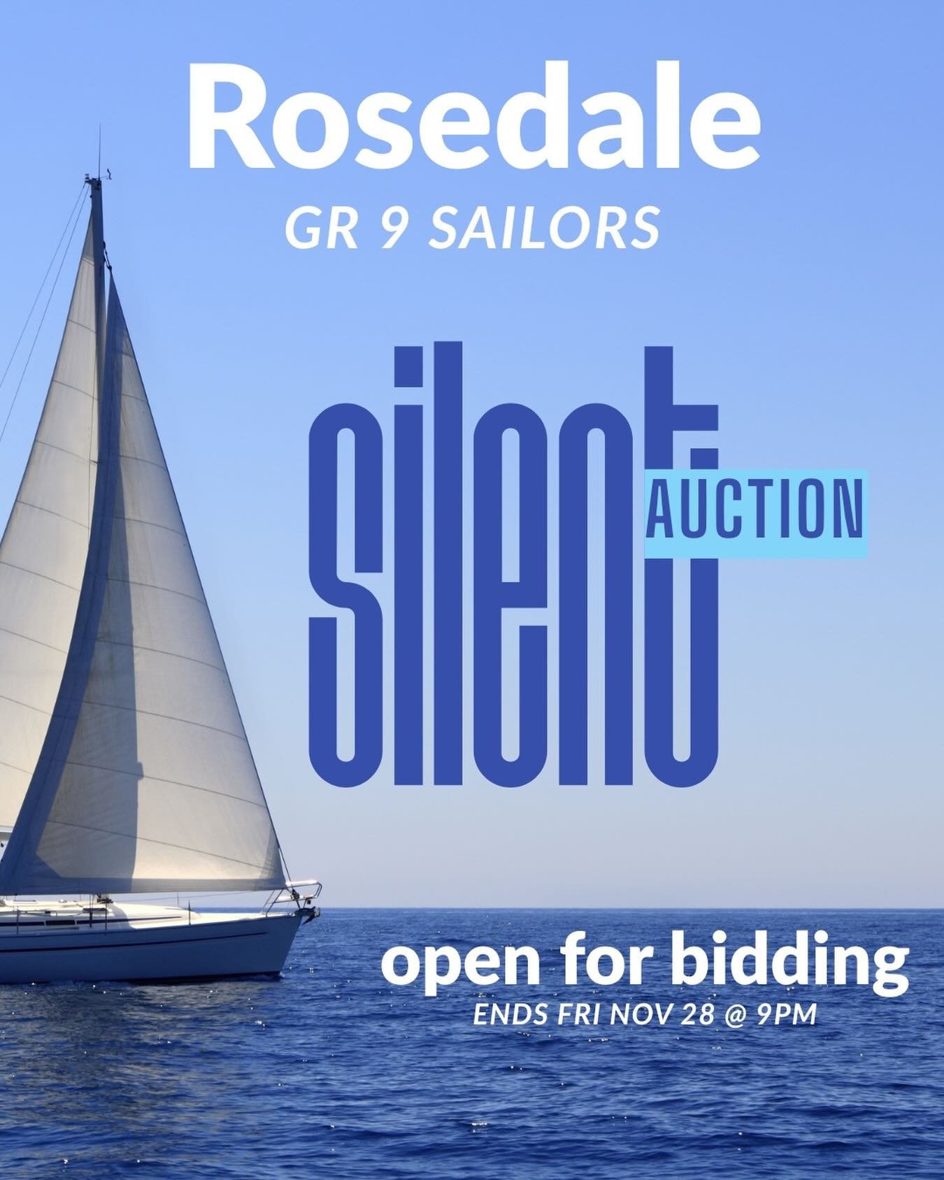 The Gr 9 Sailing Silent Auction is officially open for bidding!  The auction has something for everyone with new items added daily. Don&rsquo;t miss out!! Link in bio.