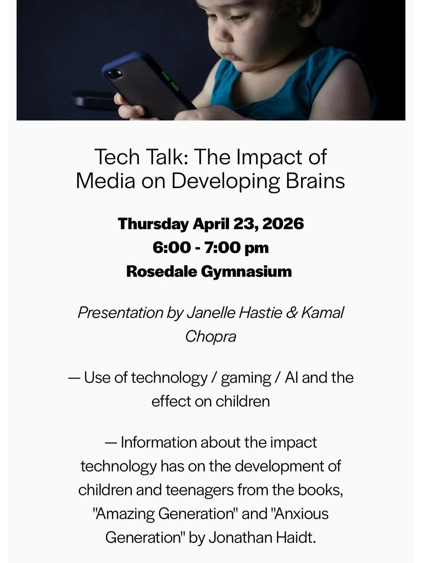 All Rosedale Families welcome to attend in person or online. We hope you can join us for this important presentation and open discussion.
