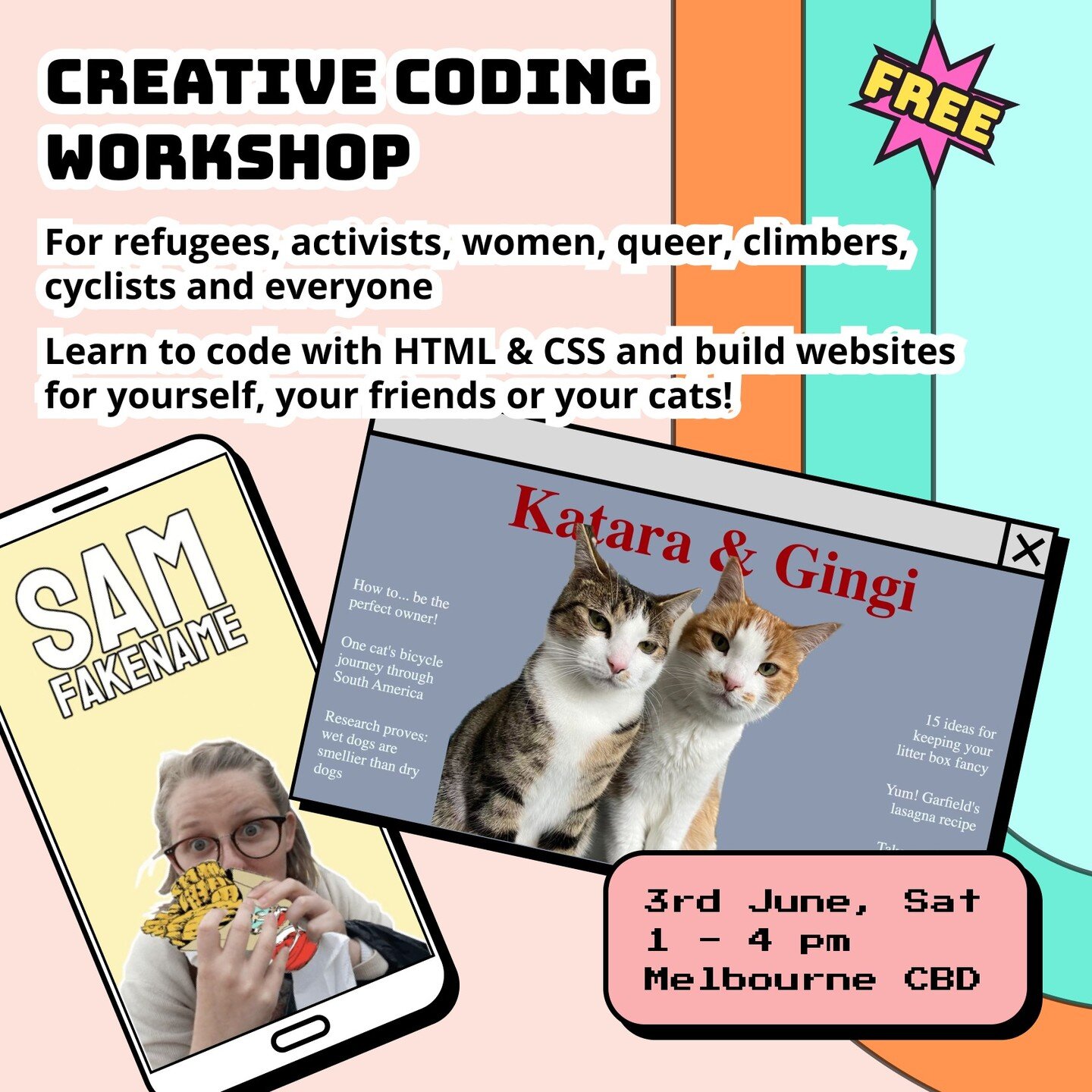 Come join our beginner-friendly free coding workshop (also expert-friendly, if you already know some coding, we will show you more fun stuff), meet some friendly people while making some cool projects.