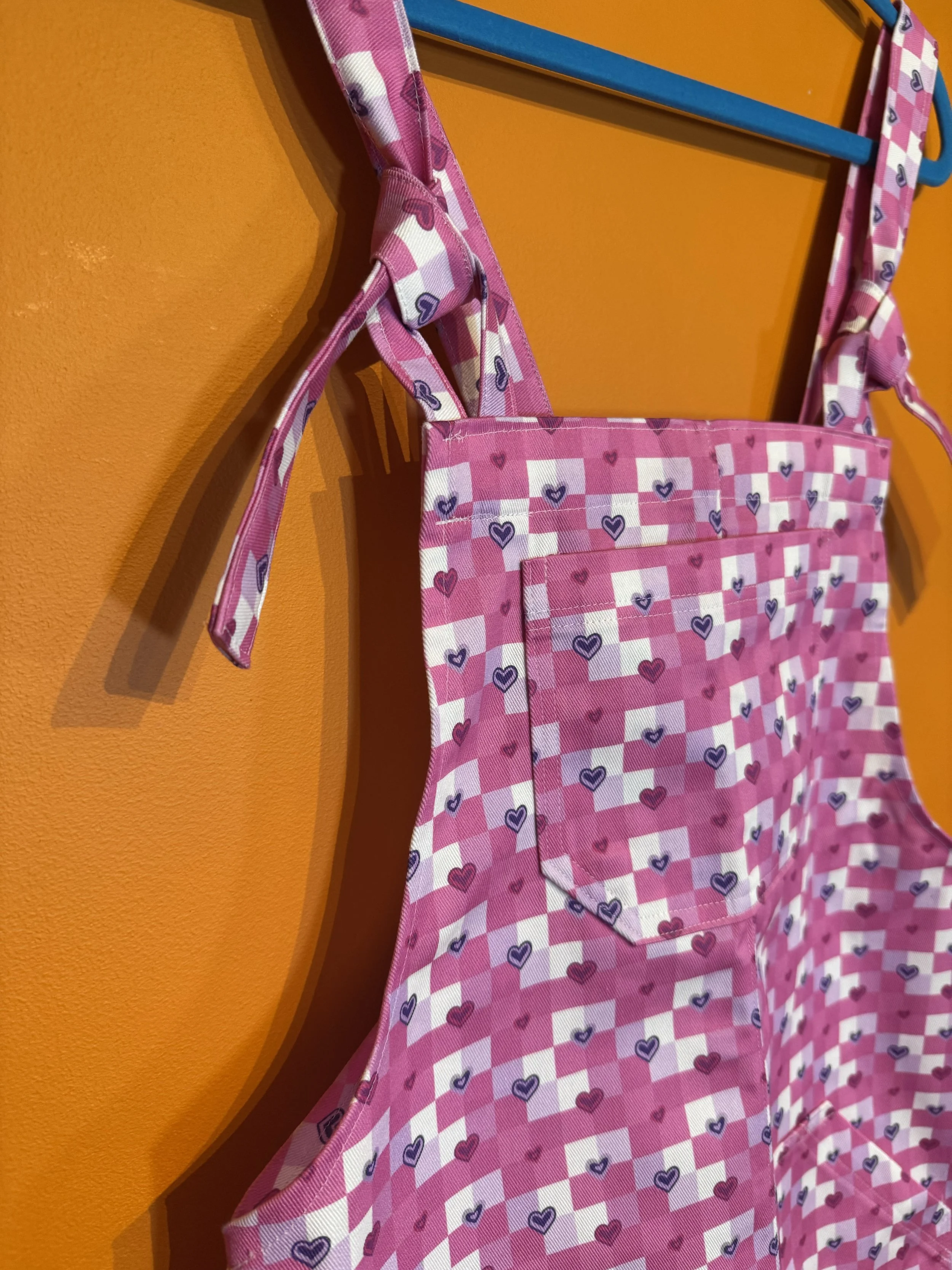 Pink Love Heart Gingham Pinafore - Size M