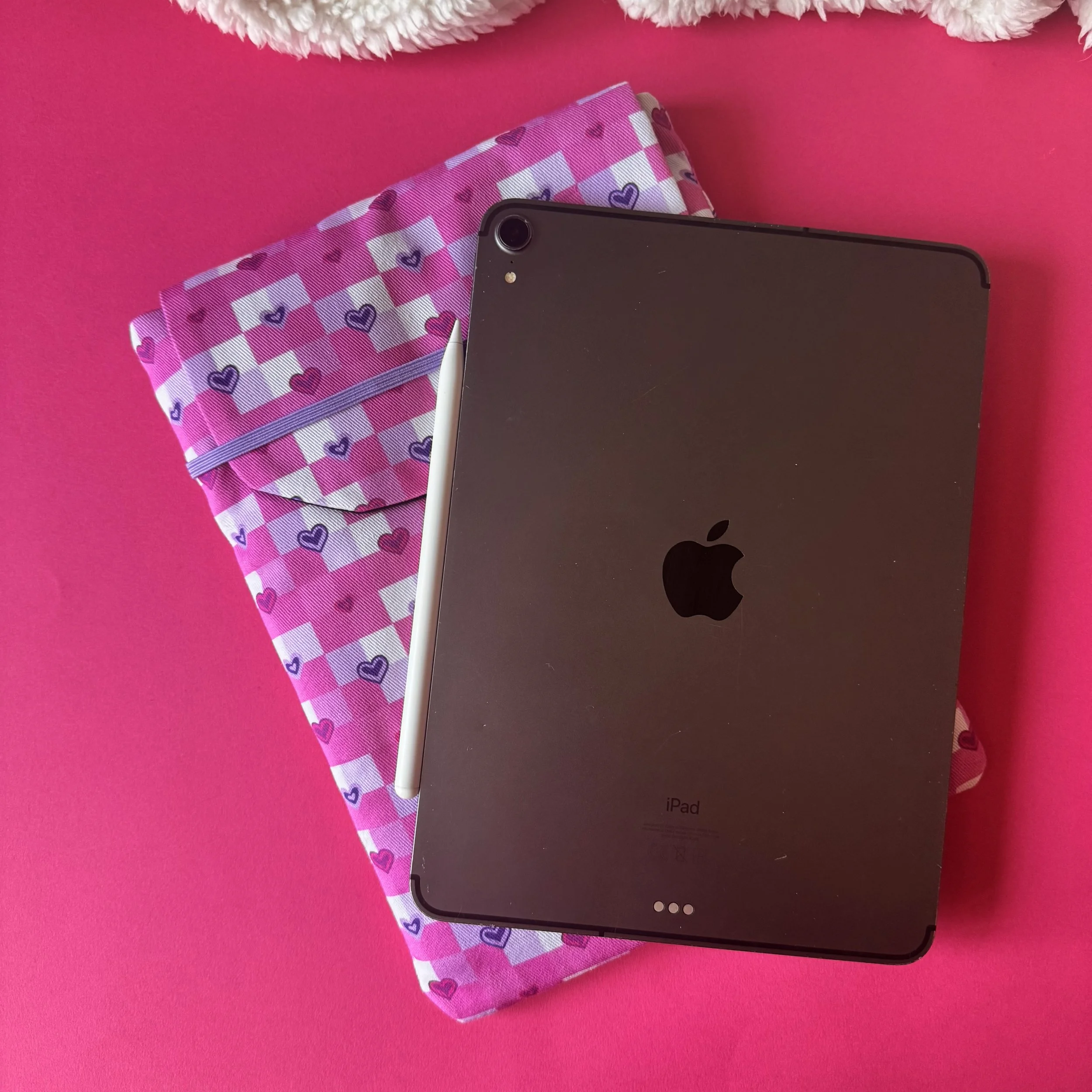 Pink Gingham Padded Cotton iPad Case