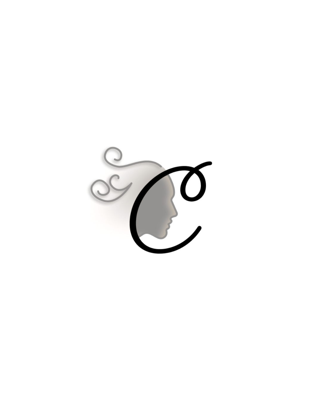 Logo of a beauty salon or spa featuring a silhouette of a woman's face profile with flowing hair and a crescent shape, in shades of black and grey.