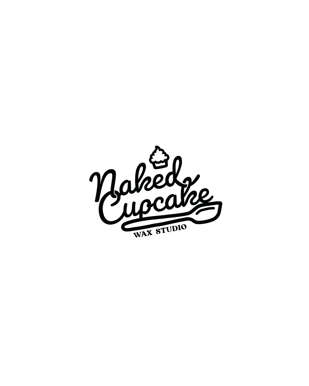 Logo for Baked & Cucare Wax Studio featuring a cupcake illustration and stylized text.