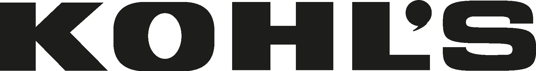 Black text on a white background that reads "KOHLS" with a white oval shape inside the letter "O."