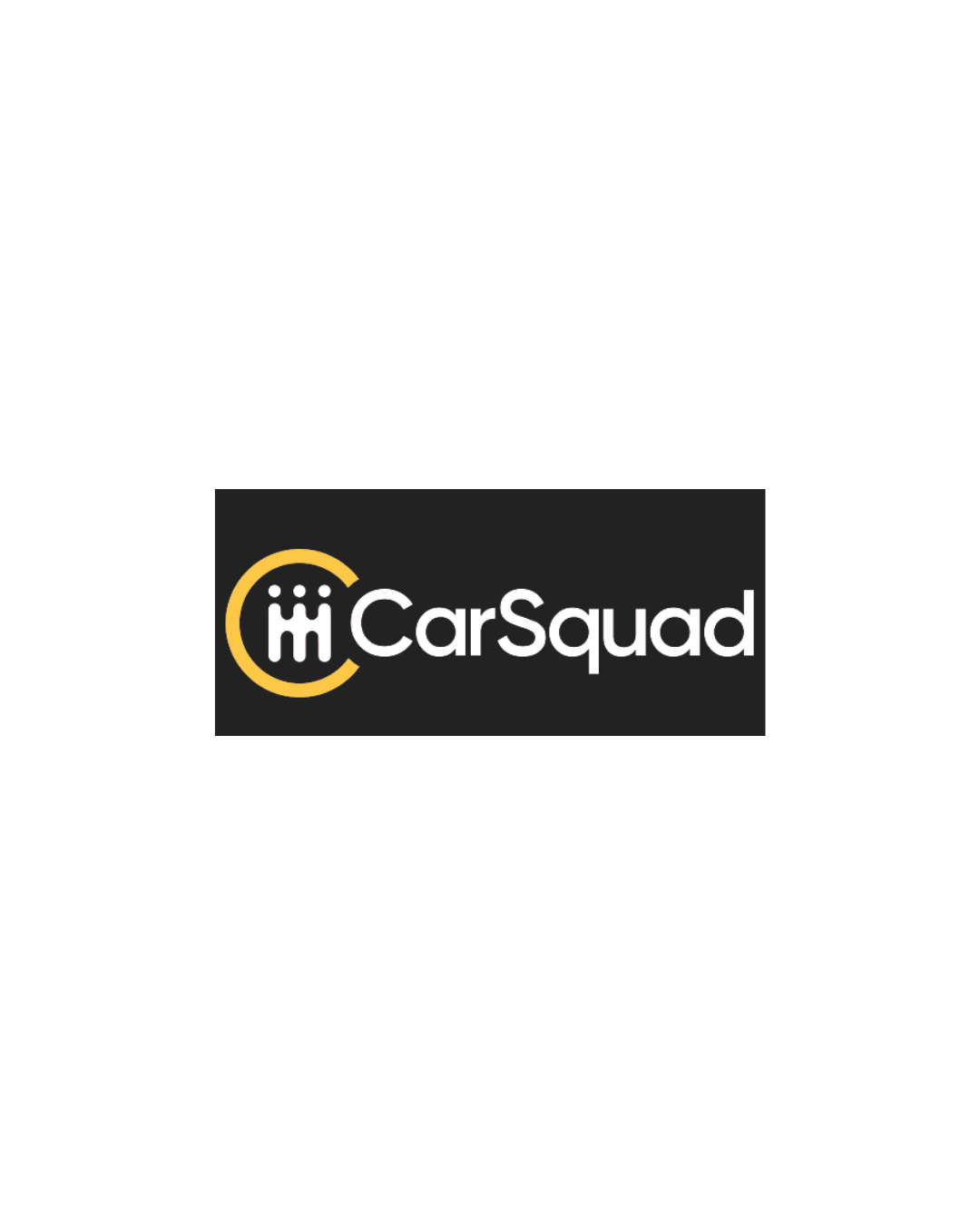 Black background with the CarSquad logo, which features a yellow stylized car symbol and the word "CarSquad" in white text.
