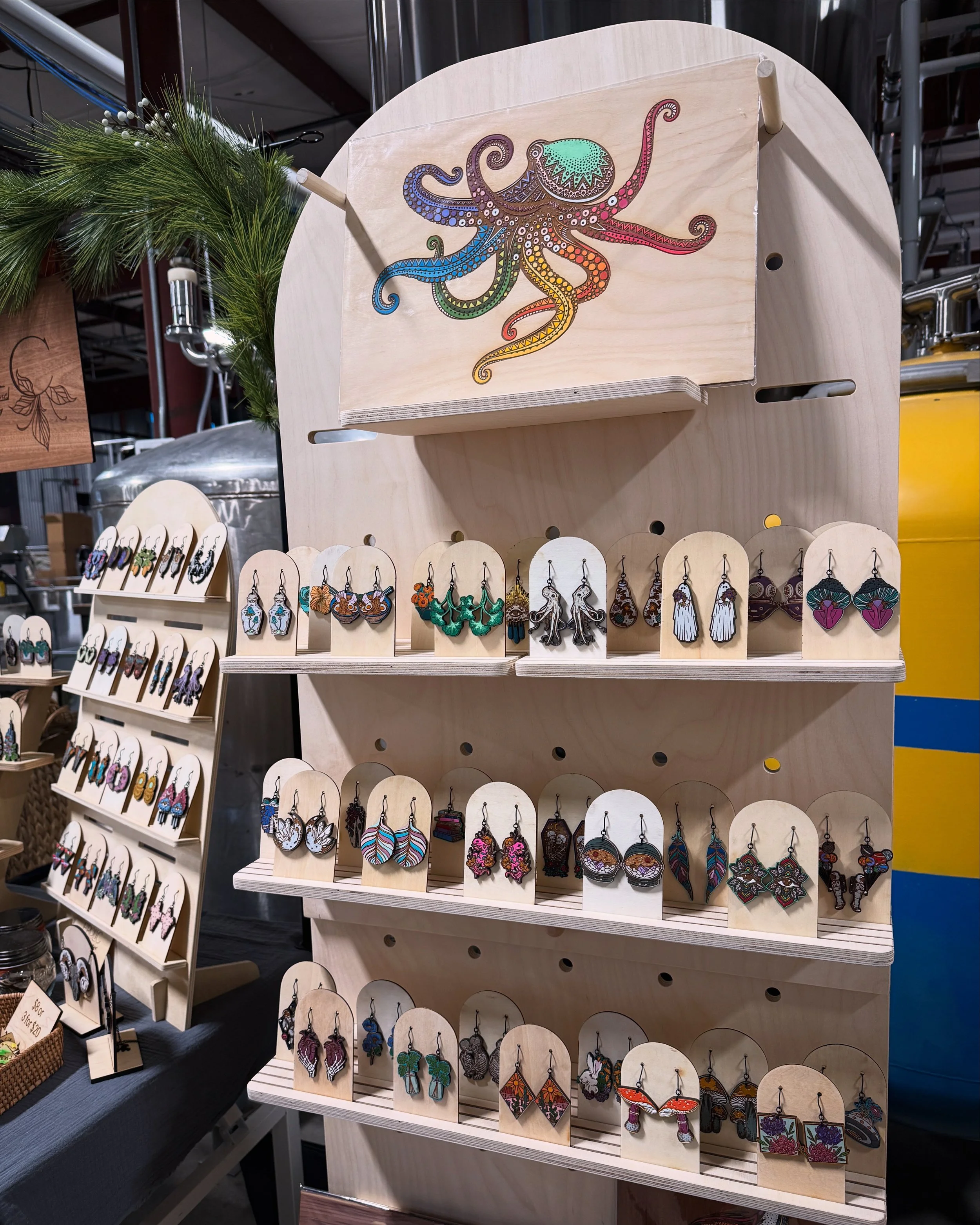 Shelves with earrings being displayed