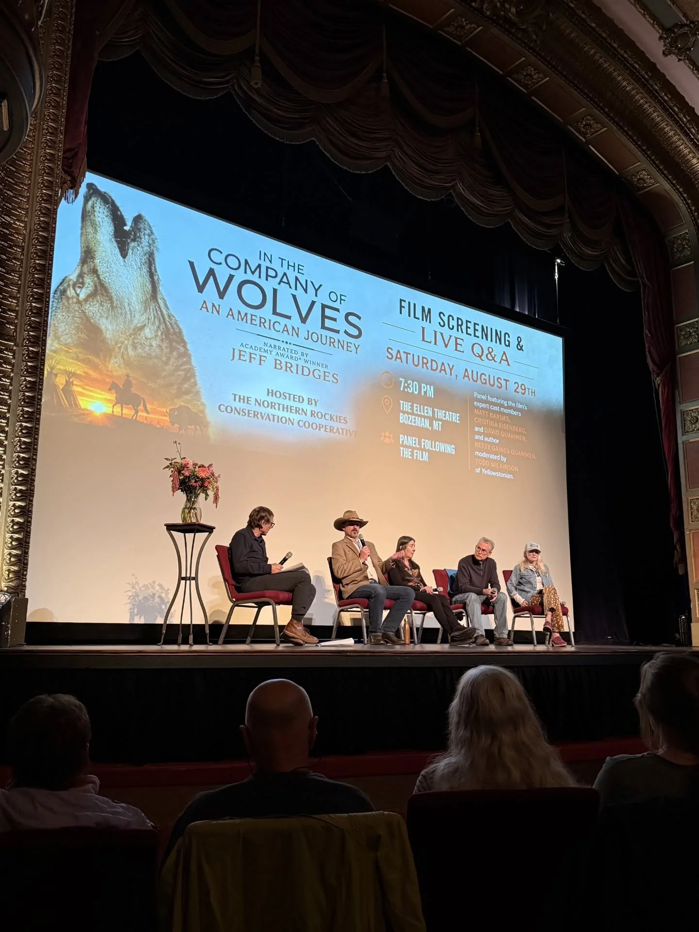 The @inthecompanyofwolvesfilm played before a sold-out crowd in Bozeman, hosted by the Northern Rockies Conservation Cooperative. The panel discussion, moderated by Todd Wilkinson  @wwcoyote of @northernrockiescc and @theyellowstonian, featured range