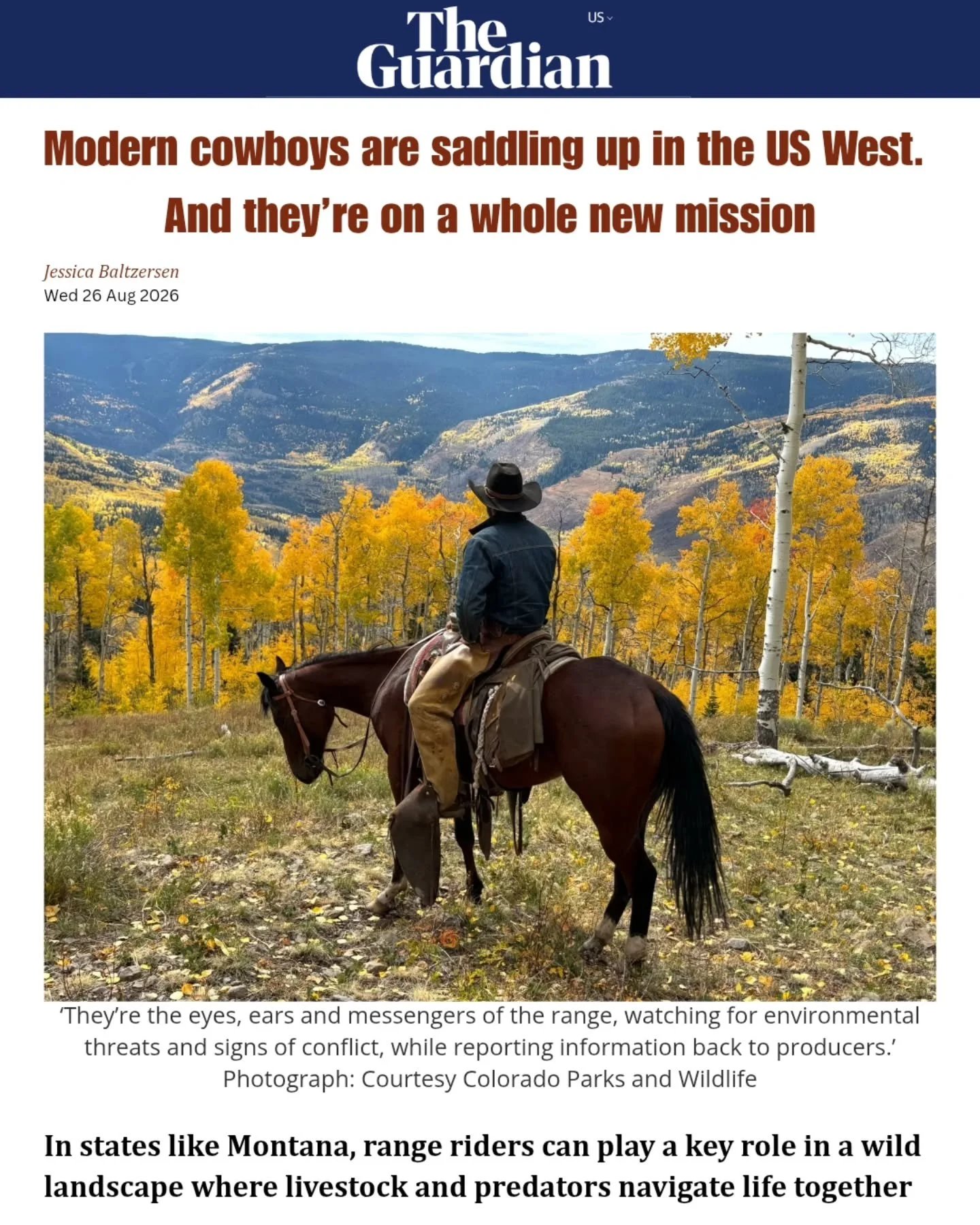 "Within the context of the &ldquo;New West&rdquo; &ndash; where extraction economies have given way to tourism, technology, outdoor recreation and rising development &ndash; the modern range rider may be a cattle producer on horseback, a wildlif