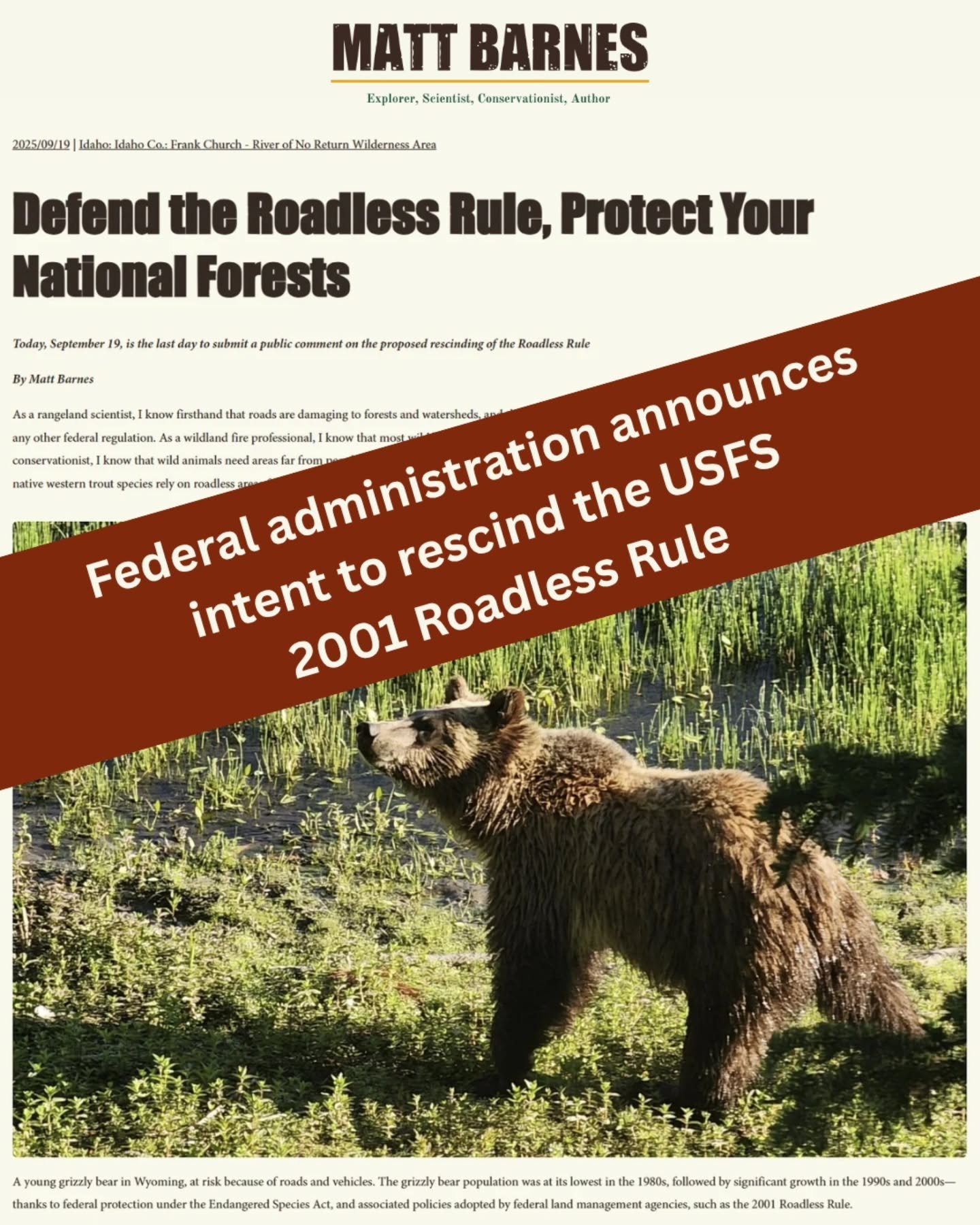 The administration just announced its intent to rescind the 2001 Roadless Rule in its entirety, affecting 44-45 million acres of #YourNationalForests -- as expected. Another comment period runs August 20 - September 21.

You can read my comment at: 
