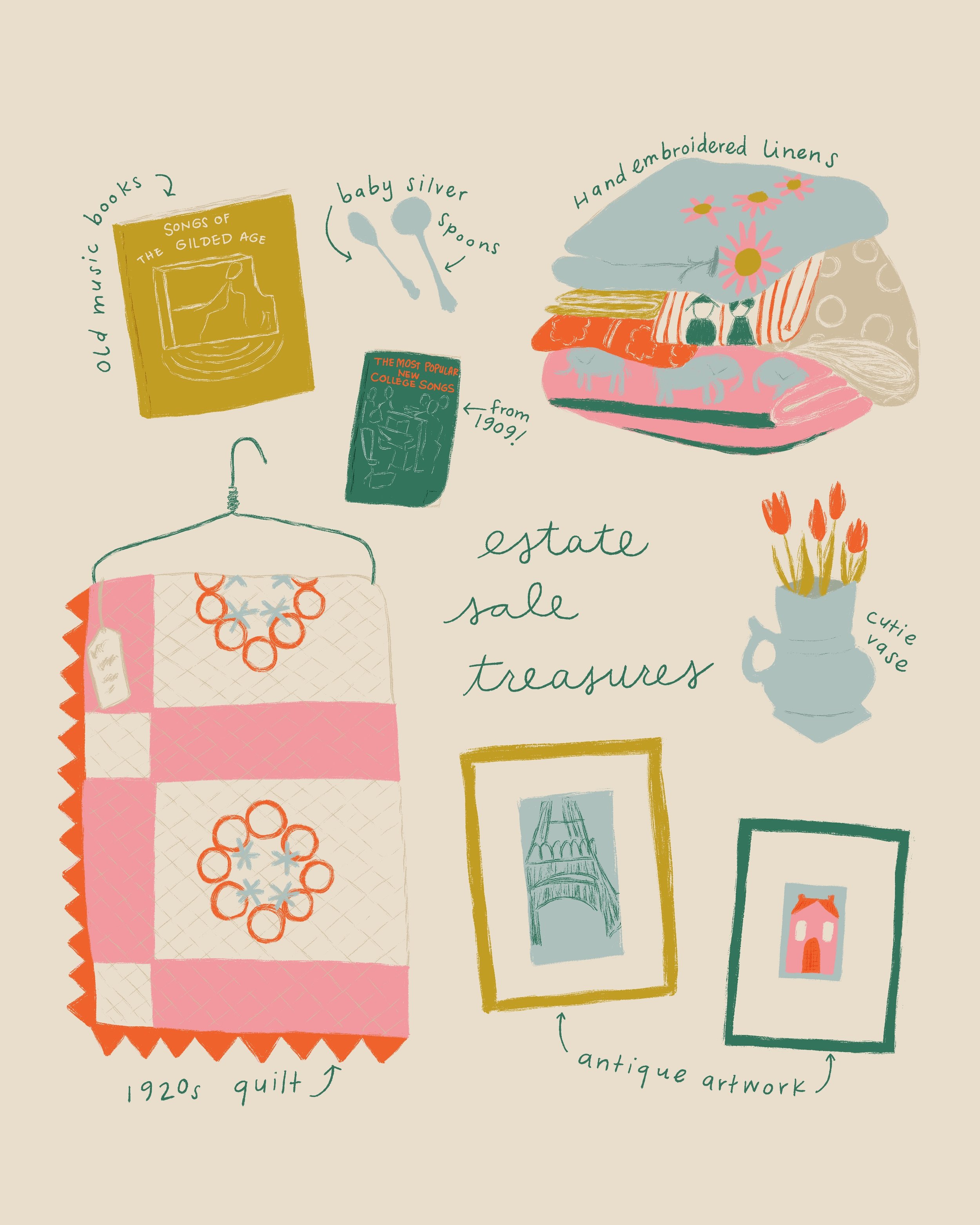 Estate Sale Treasures and Ragdoll Cat Illustrations