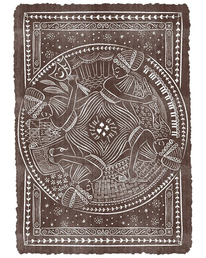 🃏 Card Backs

This illustration weaves together the muses of different art forms, as well as motifs used throughout the deck. This intricate design took awhile to dial in since it needed to tie everything together &ndash; I'm so tickled with the res
