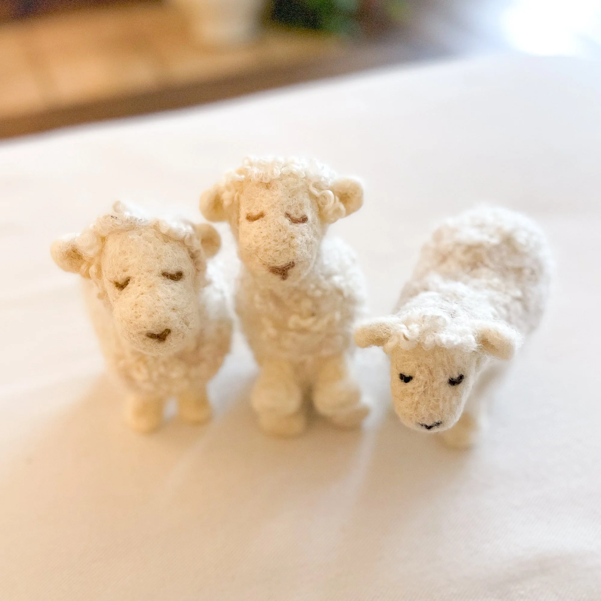 Three Handmade Needle-Felted Wool Sheep