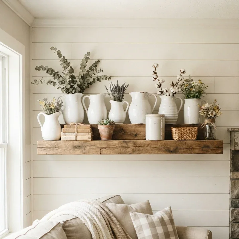Farmhouse Living Room Shelf Decor Ideas