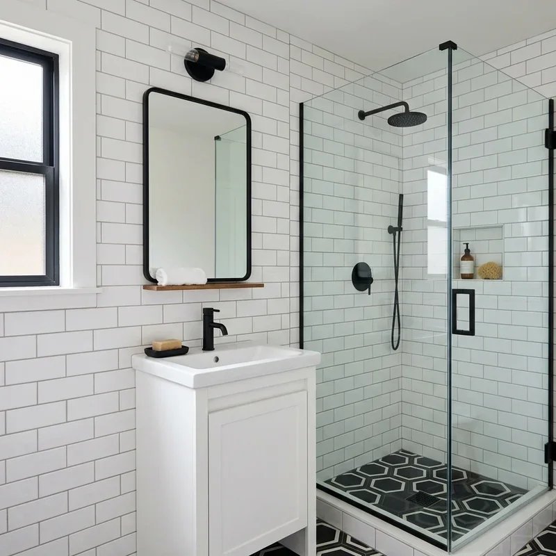 Black and White Hexagon Tile Bathroom Ideas