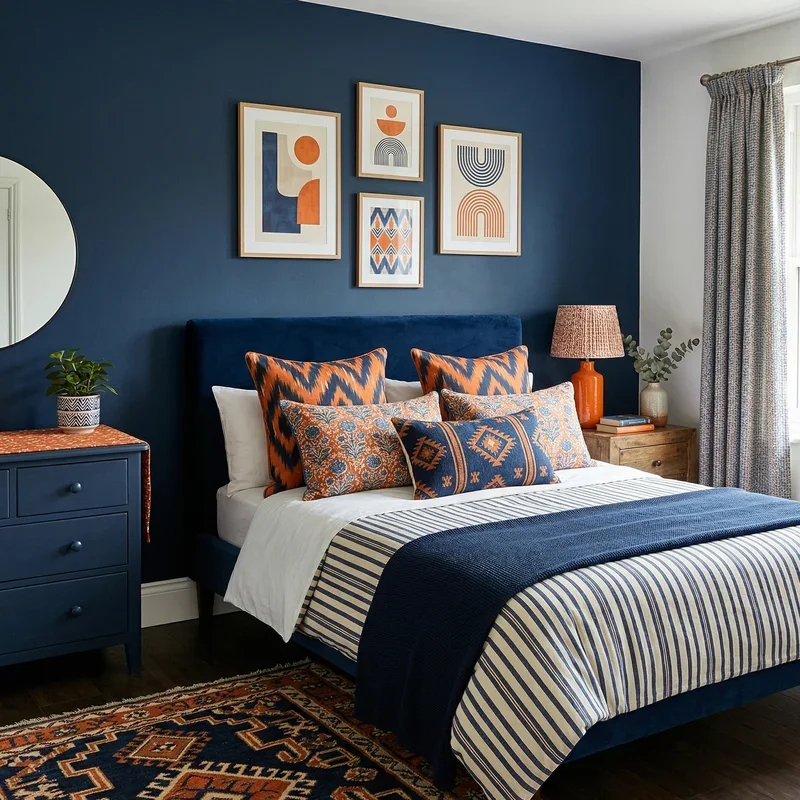 Navy Blue and Orange Bedroom Ideas