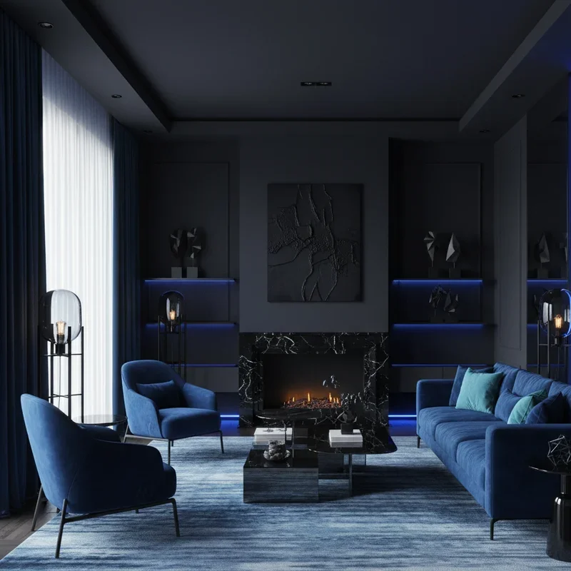 Black and Blue Living Room Ideas