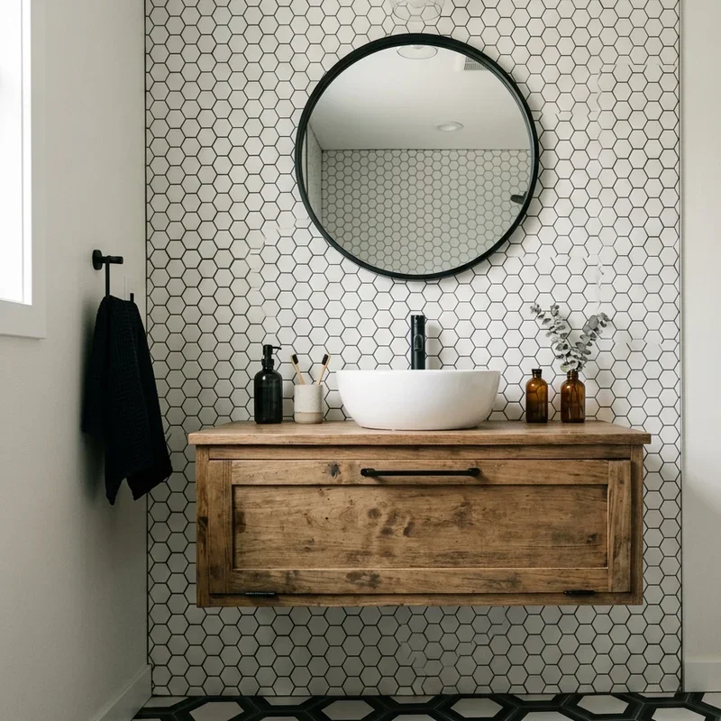 Black and White Hexagon Tile Bathroom Ideas