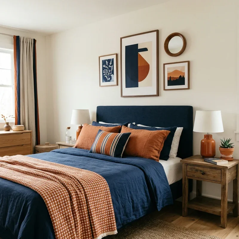 Navy Blue and Orange Bedroom Ideas