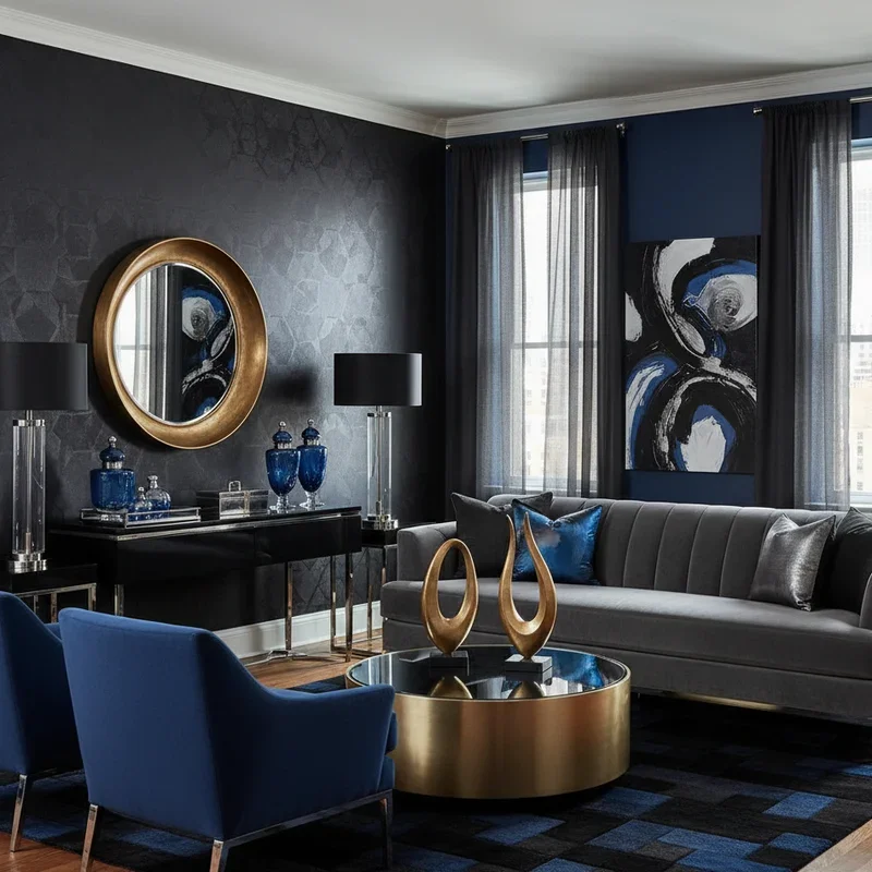Black and Blue Living Room Ideas