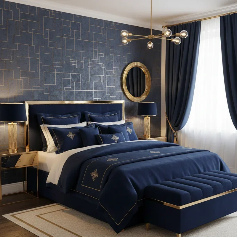 Navy Blue and Gold Bedroom Ideas
