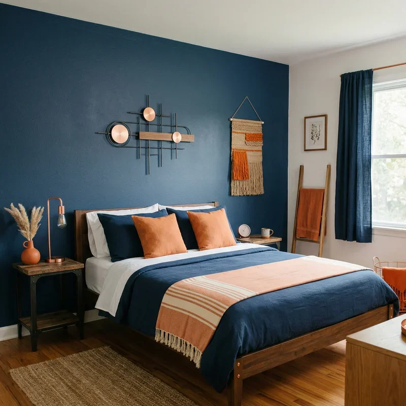 Navy Blue and Orange Bedroom Ideas