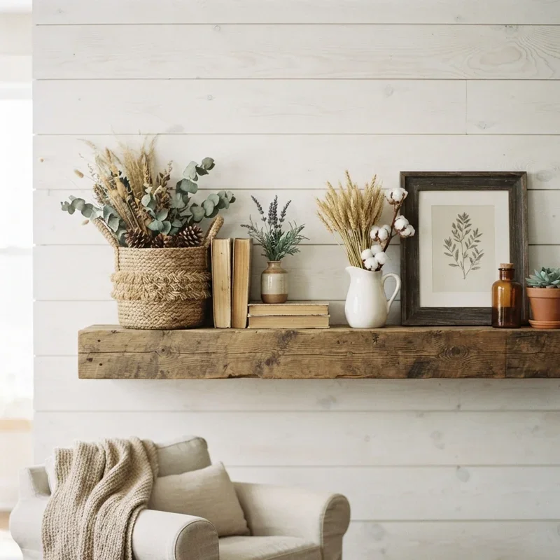 Farmhouse Living Room Shelf Decor Ideas