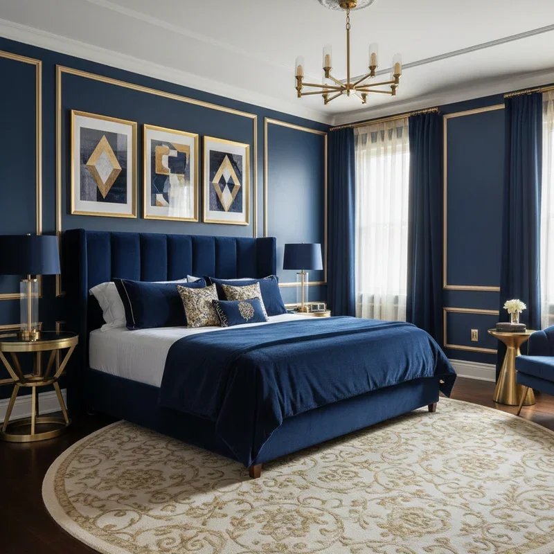 Navy Blue and Gold Bedroom Ideas