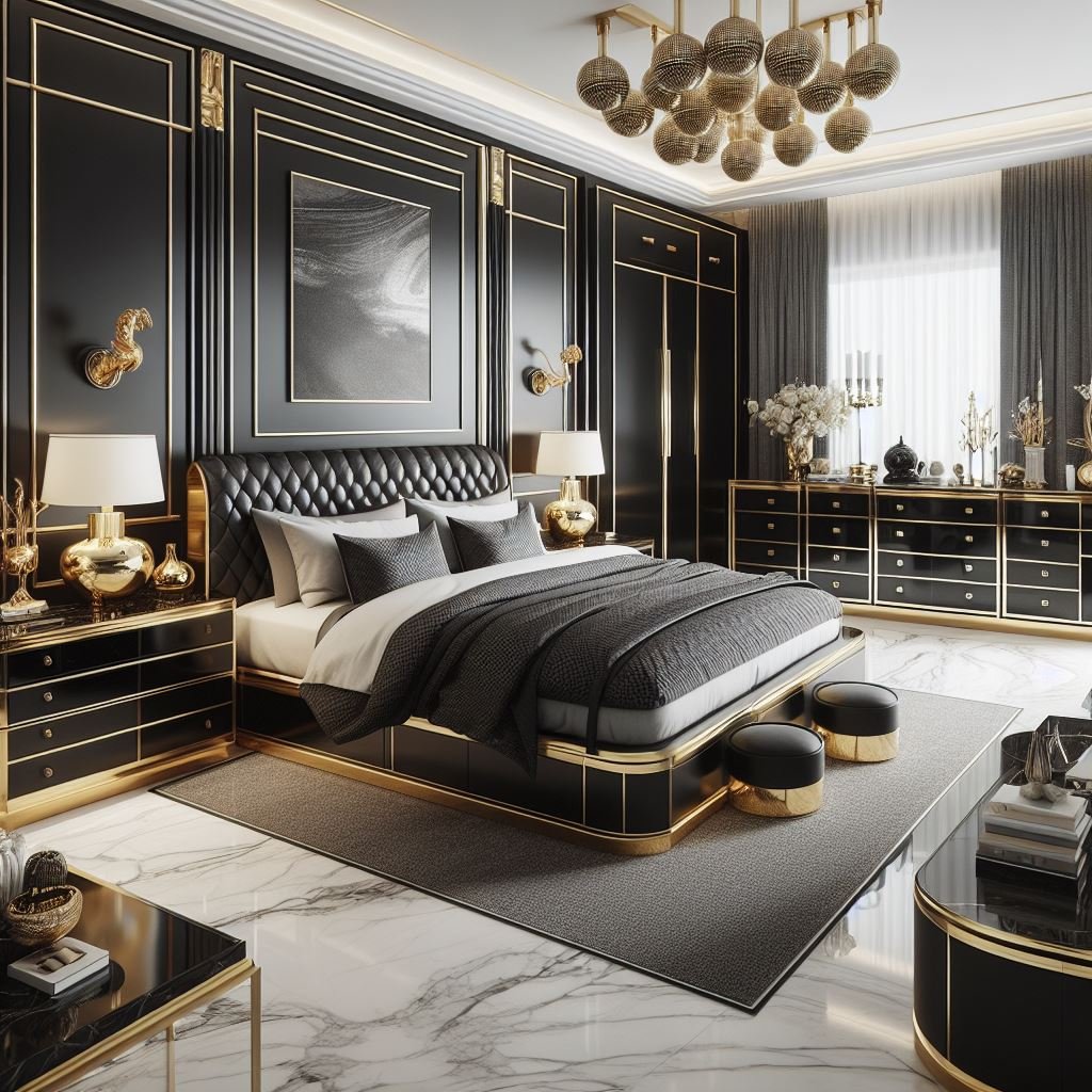 Black silver and gold bedroom discount