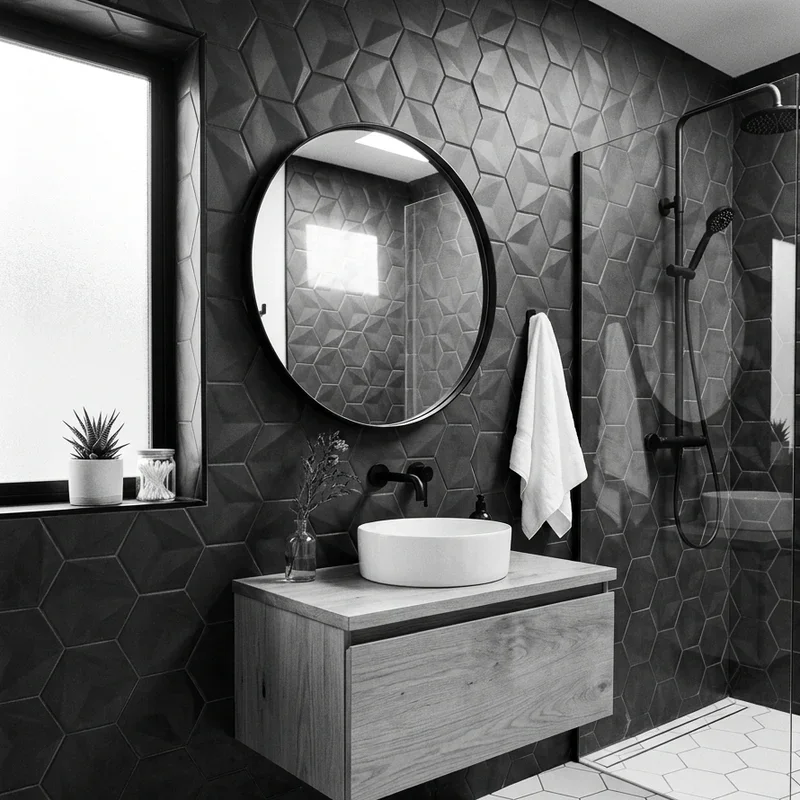 Black and White Hexagon Tile Bathroom Ideas