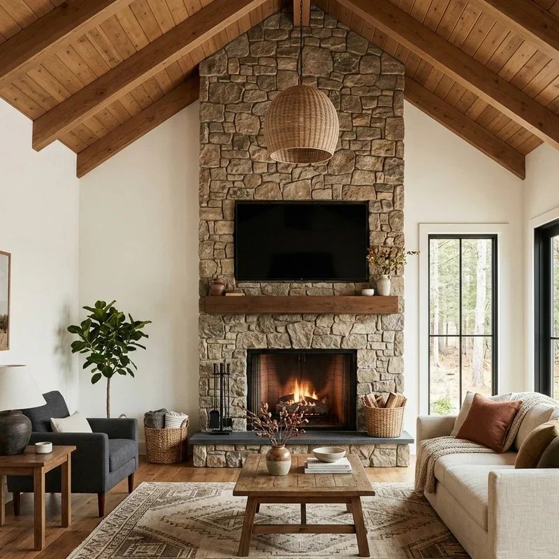 Living Room Vaulted Ceiling Fireplace Ideas