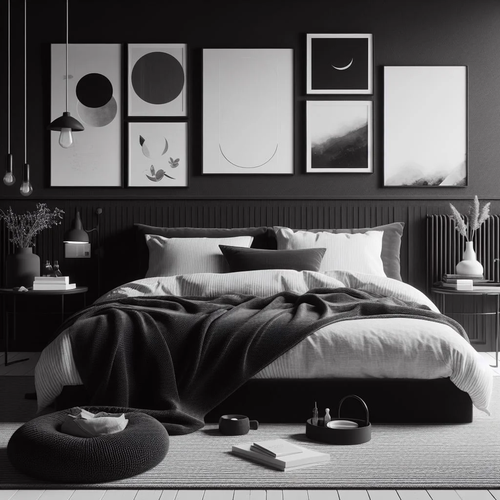 Black and White Bedroom Minimalist Bedding