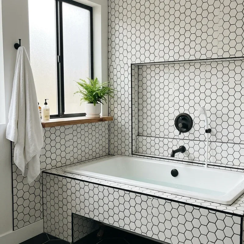 Black and White Hexagon Tile Bathroom Ideas