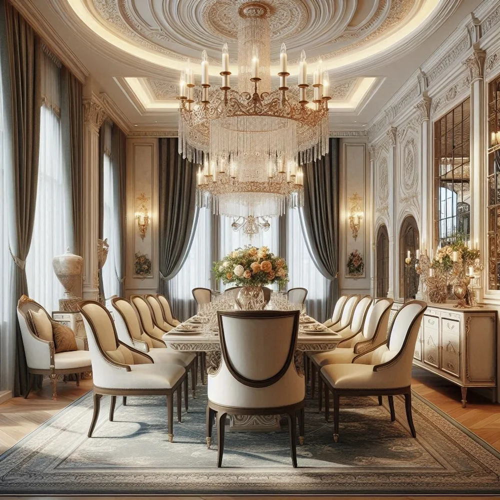 Illustration of Penthouse Apartment Elegant Dining Room Decor