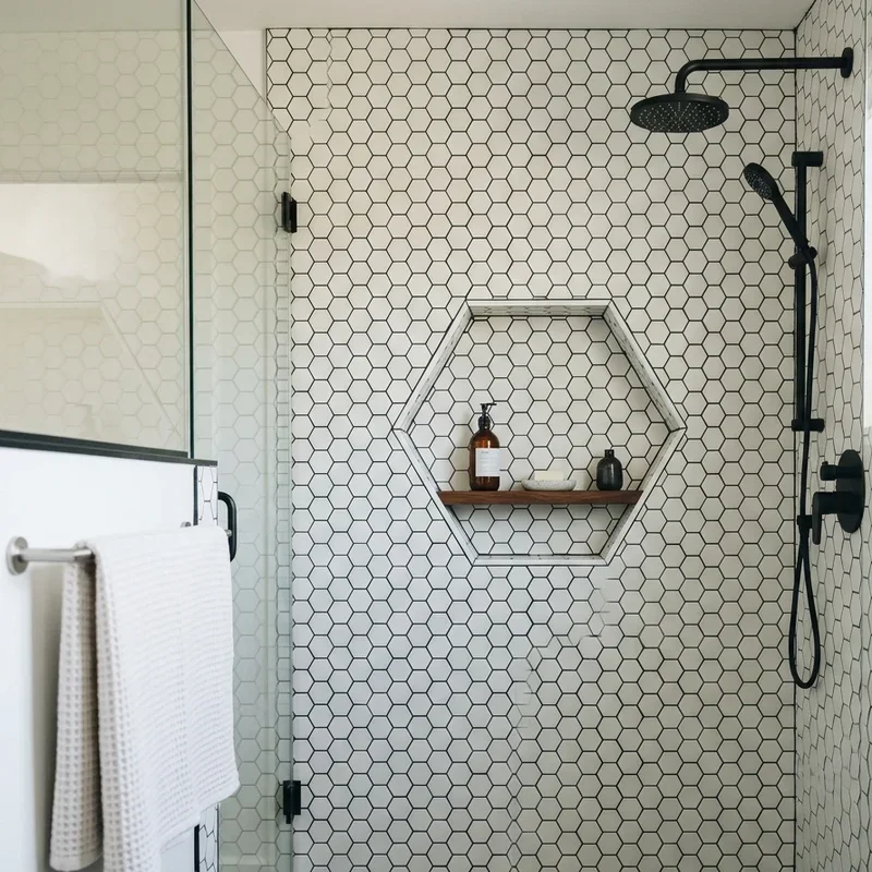 Black and White Hexagon Tile Bathroom Ideas