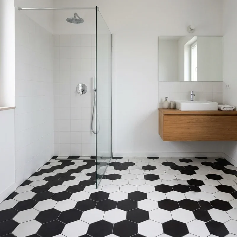 Black and White Hexagon Tile Bathroom Ideas