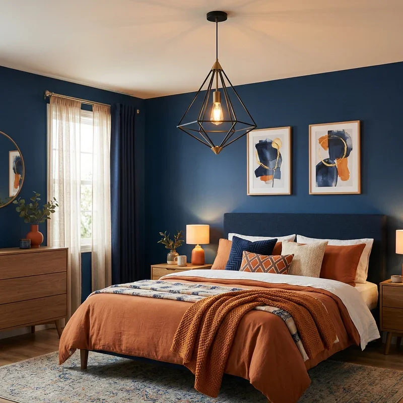 Navy Blue and Orange Bedroom Ideas