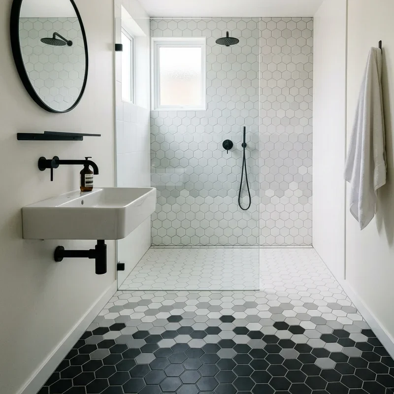Black and White Hexagon Tile Bathroom Ideas